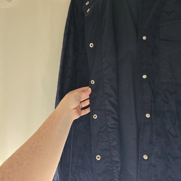 Gap Navy Floral Eyelet Utility lined Navy Jacket Drawstring Waist sz L - Picture 5 of 14